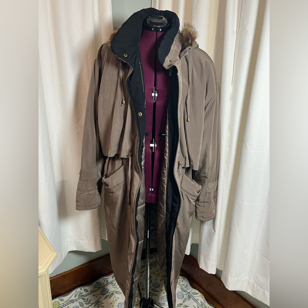 UTEX Design Winter Tan Trench Coat with Hood Large Collar